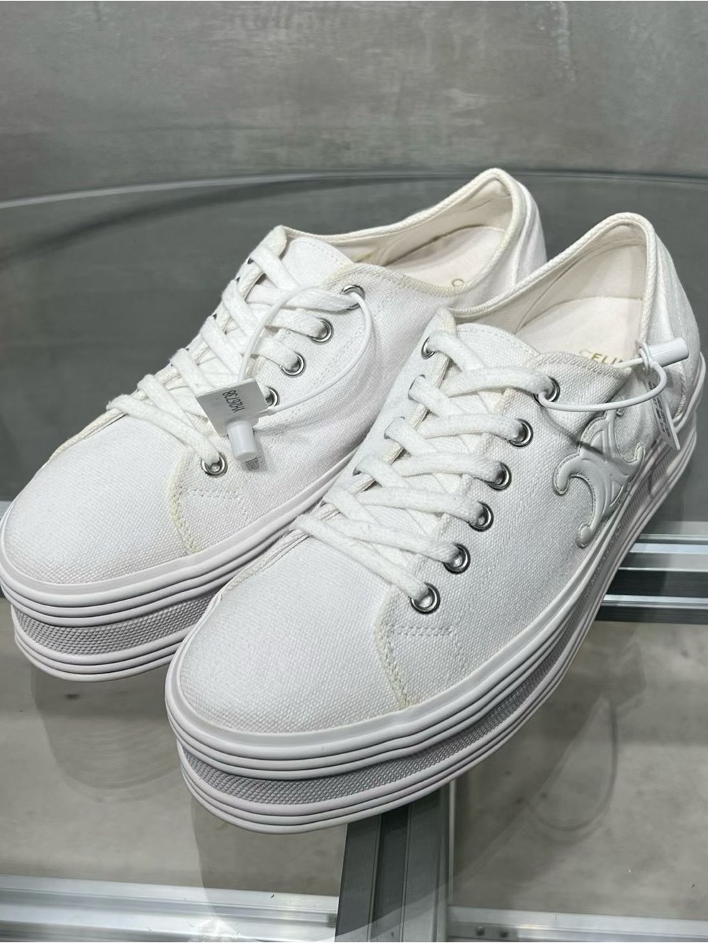 🚩steal Celine White Canvas Platform Lace-Up Sneakers